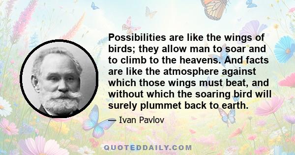 Possibilities are like the wings of birds; they allow man to soar and to climb to the heavens. And facts are like the atmosphere against which those wings must beat, and without which the soaring bird will surely