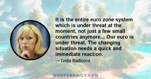 It is the entire euro zone system which is under threat at the moment, not just a few small countries anymore... Our euro is under threat. The changing situation needs a quick and immediate reaction.