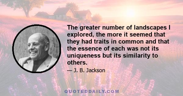 The greater number of landscapes I explored, the more it seemed that they had traits in common and that the essence of each was not its uniqueness but its similarity to others.