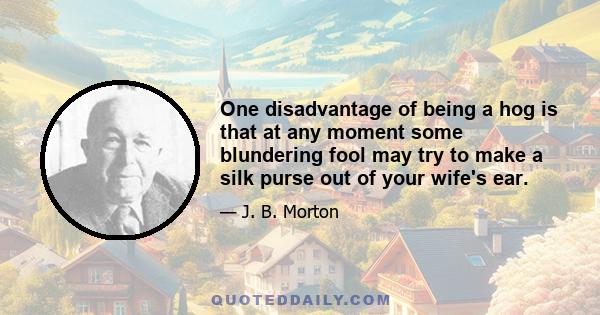 One disadvantage of being a hog is that at any moment some blundering fool may try to make a silk purse out of your wife's ear.