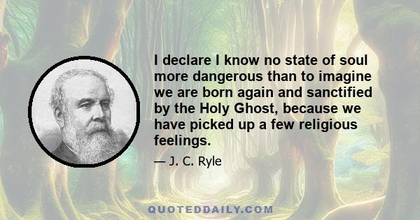 I declare I know no state of soul more dangerous than to imagine we are born again and sanctified by the Holy Ghost, because we have picked up a few religious feelings.