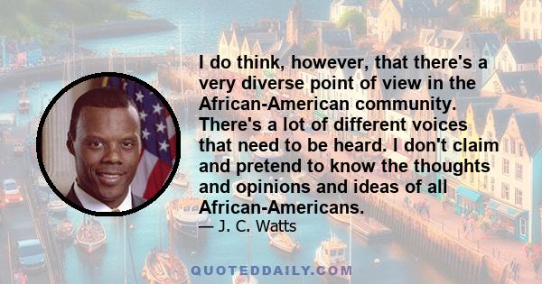 I do think, however, that there's a very diverse point of view in the African-American community. There's a lot of different voices that need to be heard. I don't claim and pretend to know the thoughts and opinions and