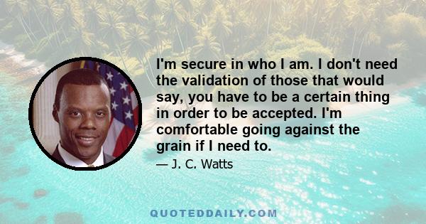 I'm secure in who I am. I don't need the validation of those that would say, you have to be a certain thing in order to be accepted. I'm comfortable going against the grain if I need to.