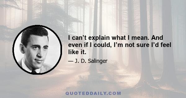 I can’t explain what I mean. And even if I could, I’m not sure I’d feel like it.