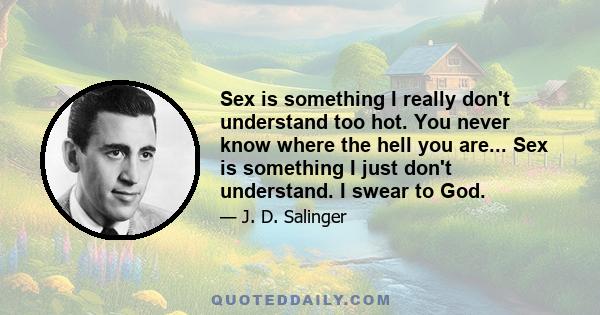 Sex is something I really don't understand too hot. You never know where the hell you are... Sex is something I just don't understand. I swear to God.