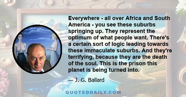 Everywhere - all over Africa and South America - you see these suburbs springing up. They represent the optimum of what people want. There's a certain sort of logic leading towards these immaculate suburbs. And they're