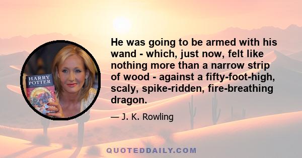 He was going to be armed with his wand - which, just now, felt like nothing more than a narrow strip of wood - against a fifty-foot-high, scaly, spike-ridden, fire-breathing dragon.