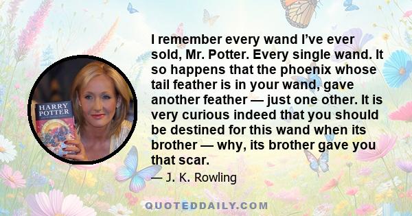 I remember every wand I’ve ever sold, Mr. Potter. Every single wand. It so happens that the phoenix whose tail feather is in your wand, gave another feather — just one other. It is very curious indeed that you should be 