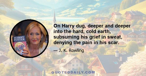 On Harry dug, deeper and deeper into the hard, cold earth, subsuming his grief in sweat, denying the pain in his scar.