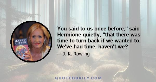 You said to us once before, said Hermione quietly, that there was time to turn back if we wanted to. We've had time, haven't we?