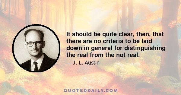 It should be quite clear, then, that there are no criteria to be laid down in general for distinguishing the real from the not real.