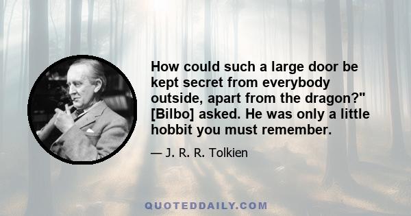 How could such a large door be kept secret from everybody outside, apart from the dragon? [Bilbo] asked. He was only a little hobbit you must remember.