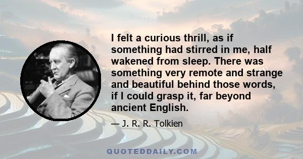 I felt a curious thrill, as if something had stirred in me, half wakened from sleep. There was something very remote and strange and beautiful behind those words, if I could grasp it, far beyond ancient English.