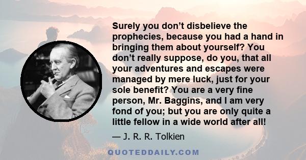 Surely you don’t disbelieve the prophecies, because you had a hand in bringing them about yourself? You don’t really suppose, do you, that all your adventures and escapes were managed by mere luck, just for your sole