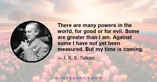 There are many powers in the world, for good or for evil. Some are greater than I am. Against some I have not yet been measured. But my time is coming.