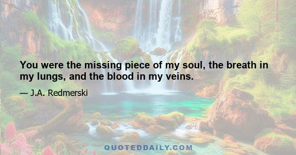 You were the missing piece of my soul, the breath in my lungs, and the blood in my veins.