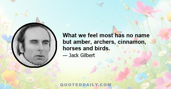 What we feel most has no name but amber, archers, cinnamon, horses and birds.