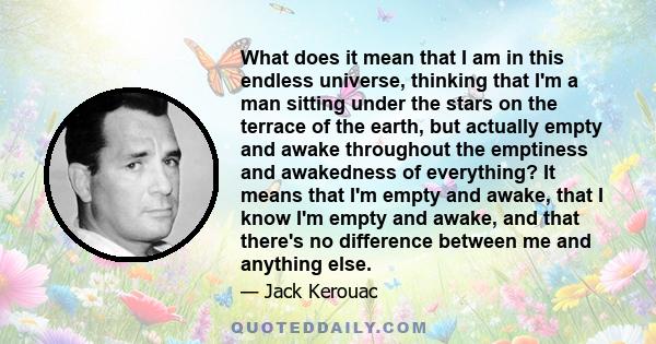 What does it mean that I am in this endless universe, thinking that I'm a man sitting under the stars on the terrace of the earth, but actually empty and awake throughout the emptiness and awakedness of everything? It