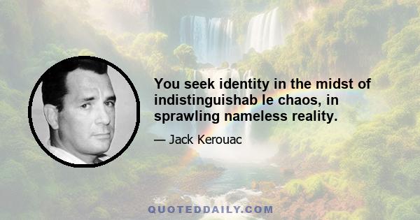 You seek identity in the midst of indistinguishab le chaos, in sprawling nameless reality.