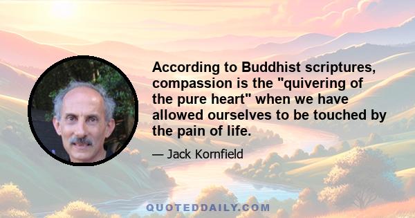 According to Buddhist scriptures, compassion is the quivering of the pure heart when we have allowed ourselves to be touched by the pain of life.