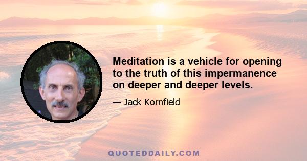 Meditation is a vehicle for opening to the truth of this impermanence on deeper and deeper levels.