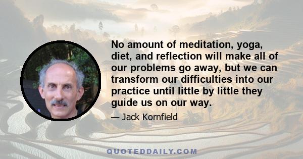 No amount of meditation, yoga, diet, and reflection will make all of our problems go away, but we can transform our difficulties into our practice until little by little they guide us on our way.