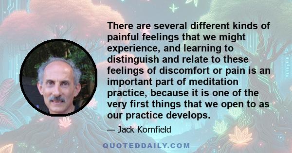 There are several different kinds of painful feelings that we might experience, and learning to distinguish and relate to these feelings of discomfort or pain is an important part of meditation practice, because it is