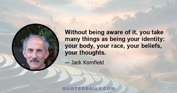 Without being aware of it, you take many things as being your identity: your body, your race, your beliefs, your thoughts.