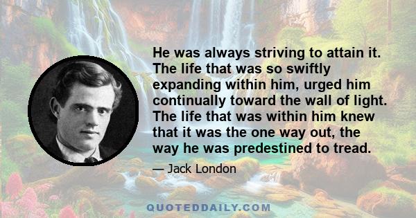 He was always striving to attain it. The life that was so swiftly expanding within him, urged him continually toward the wall of light. The life that was within him knew that it was the one way out, the way he was