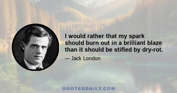 I would rather that my spark should burn out in a brilliant blaze than it should be stifled by dry-rot.