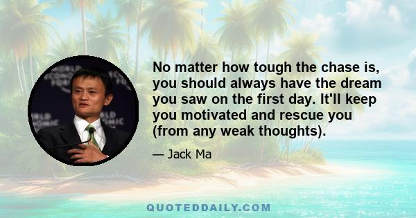 No matter how tough the chase is, you should always have the dream you saw on the first day. It'll keep you motivated and rescue you (from any weak thoughts).