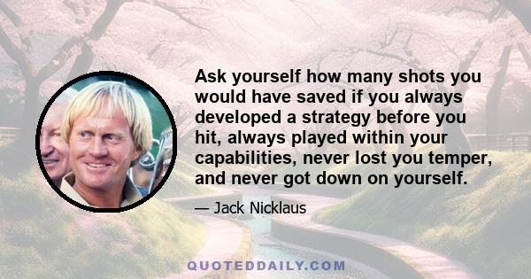 Ask yourself how many shots you would have saved if you always developed a strategy before you hit, always played within your capabilities, never lost you temper, and never got down on yourself.