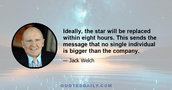 Ideally, the star will be replaced within eight hours. This sends the message that no single individual is bigger than the company.