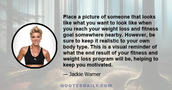 Place a picture of someone that looks like what you want to look like when you reach your weight loss and fitness goal somewhere nearby. However, be sure to keep it realistic to your own body type. This is a visual