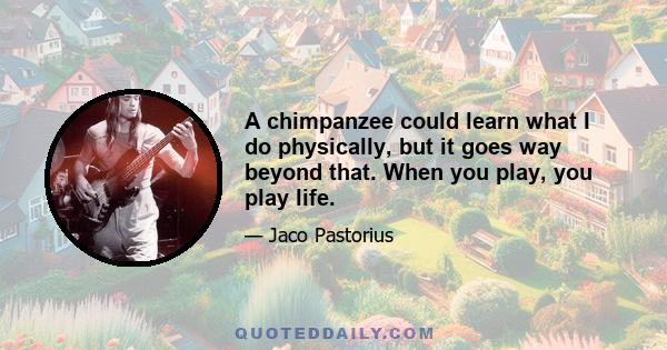 A chimpanzee could learn what I do physically, but it goes way beyond that. When you play, you play life.