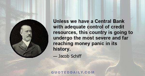 Unless we have a Central Bank with adequate control of credit resources, this country is going to undergo the most severe and far reaching money panic in its history.