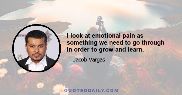 I look at emotional pain as something we need to go through in order to grow and learn.