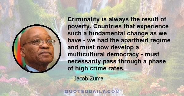 Criminality is always the result of poverty. Countries that experience such a fundamental change as we have - we had the apartheid regime and must now develop a multicultural democracy - must necessarily pass through a