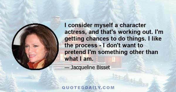 I consider myself a character actress, and that's working out. I'm getting chances to do things. I like the process - I don't want to pretend I'm something other than what I am.