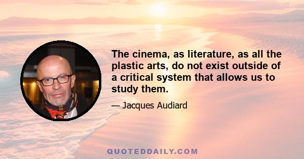 The cinema, as literature, as all the plastic arts, do not exist outside of a critical system that allows us to study them.