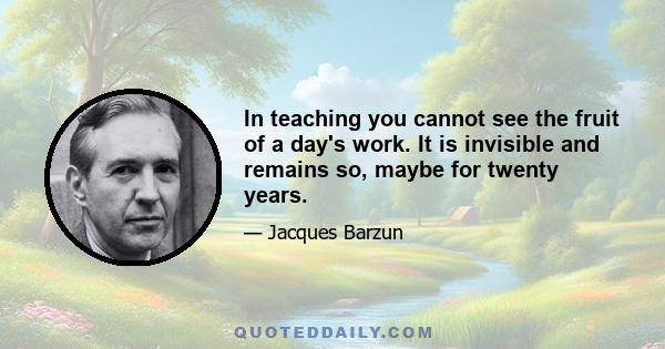 In teaching you cannot see the fruit of a day's work. It is invisible and remains so, maybe for twenty years.