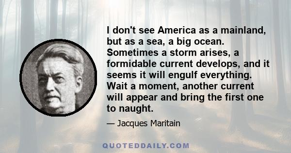 I don't see America as a mainland, but as a sea, a big ocean. Sometimes a storm arises, a formidable current develops, and it seems it will engulf everything. Wait a moment, another current will appear and bring the