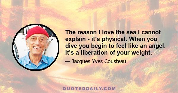 The reason I love the sea I cannot explain - it's physical. When you dive you begin to feel like an angel. It's a liberation of your weight.