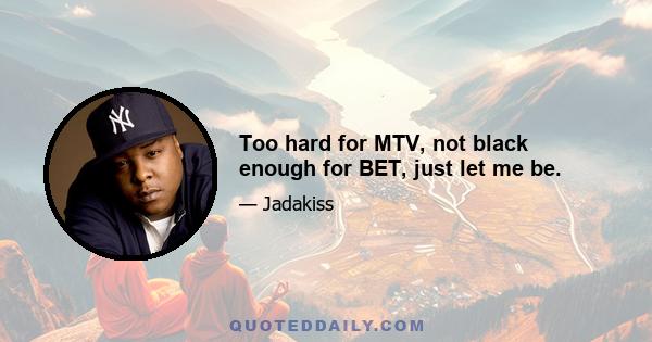 Too hard for MTV, not black enough for BET, just let me be.