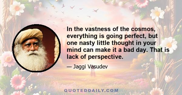 In the vastness of the cosmos, everything is going perfect, but one nasty little thought in your mind can make it a bad day. That is lack of perspective.