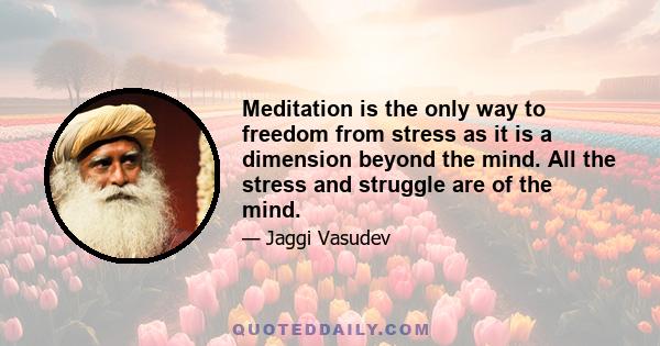 Meditation is the only way to freedom from stress as it is a dimension beyond the mind. All the stress and struggle are of the mind.