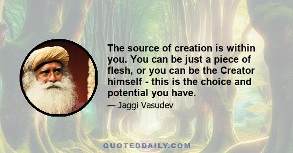 The source of creation is within you. You can be just a piece of flesh, or you can be the Creator himself - this is the choice and potential you have.