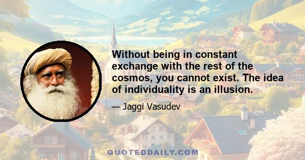 Without being in constant exchange with the rest of the cosmos, you cannot exist. The idea of individuality is an illusion.