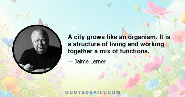 A city grows like an organism. It is a structure of living and working together a mix of functions.