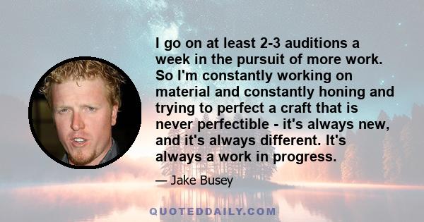 I go on at least 2-3 auditions a week in the pursuit of more work. So I'm constantly working on material and constantly honing and trying to perfect a craft that is never perfectible - it's always new, and it's always